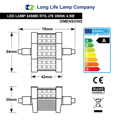 4.5w Warm White 3000K J78 R7s SMD LED Light Replacement For Halogen J78