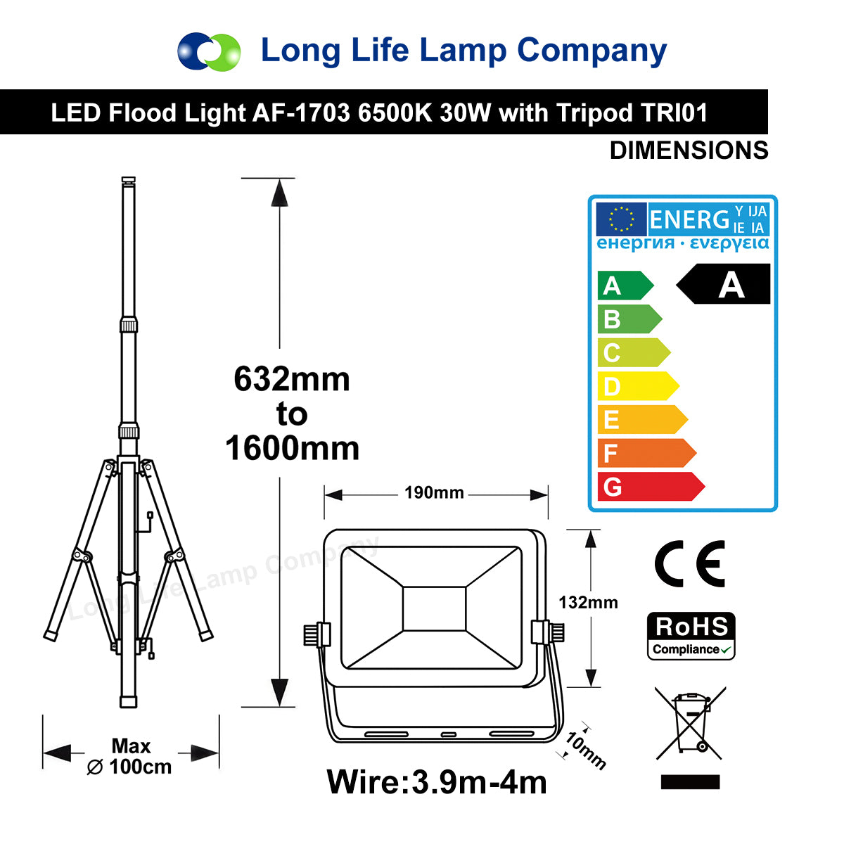 30W LED Floodlight Tripod Stand Job Site Work Light IP65