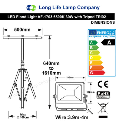30W LED Twin Floodlight Tripod Stand IP65 Job Site Light - Free delivery on all orders