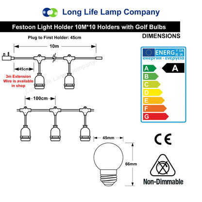 10 Bulb 10M Outdoor LED Festoon String Lights Coloured Bulbs IP64 240v Heavy Duty Highest Quality - Free delivery on all orders