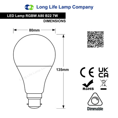 7w B22 RGB LED Colour Changing Light Bulb Remote Control High Brightness Built In Memory - Free delivery on all orders