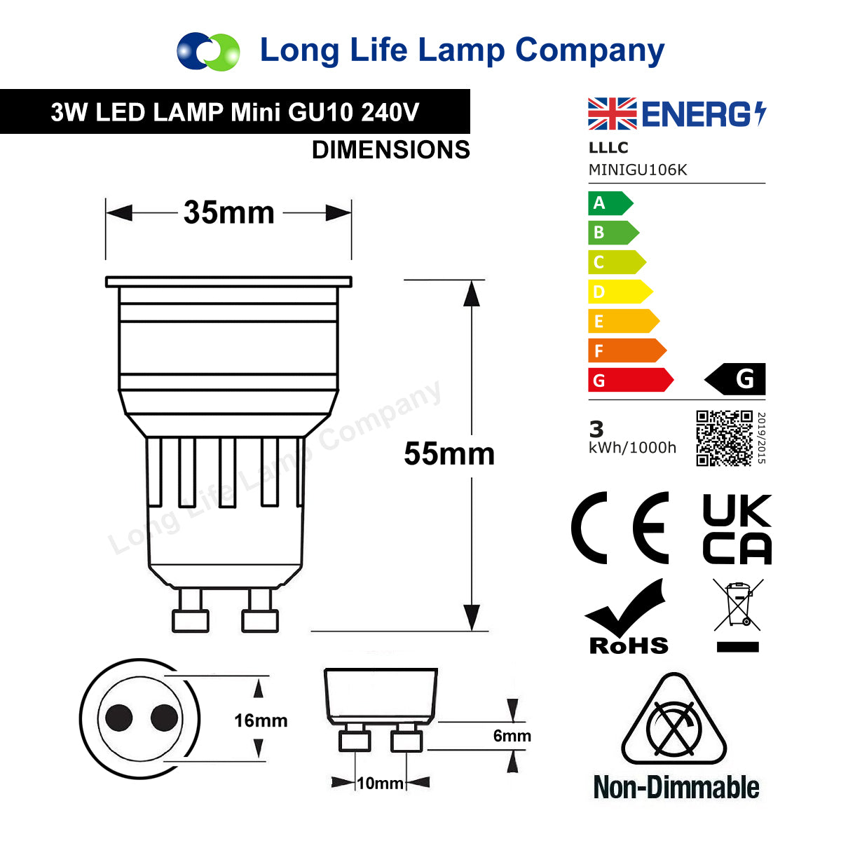 3W Mini GU10 LED High Power Cool White 6000K