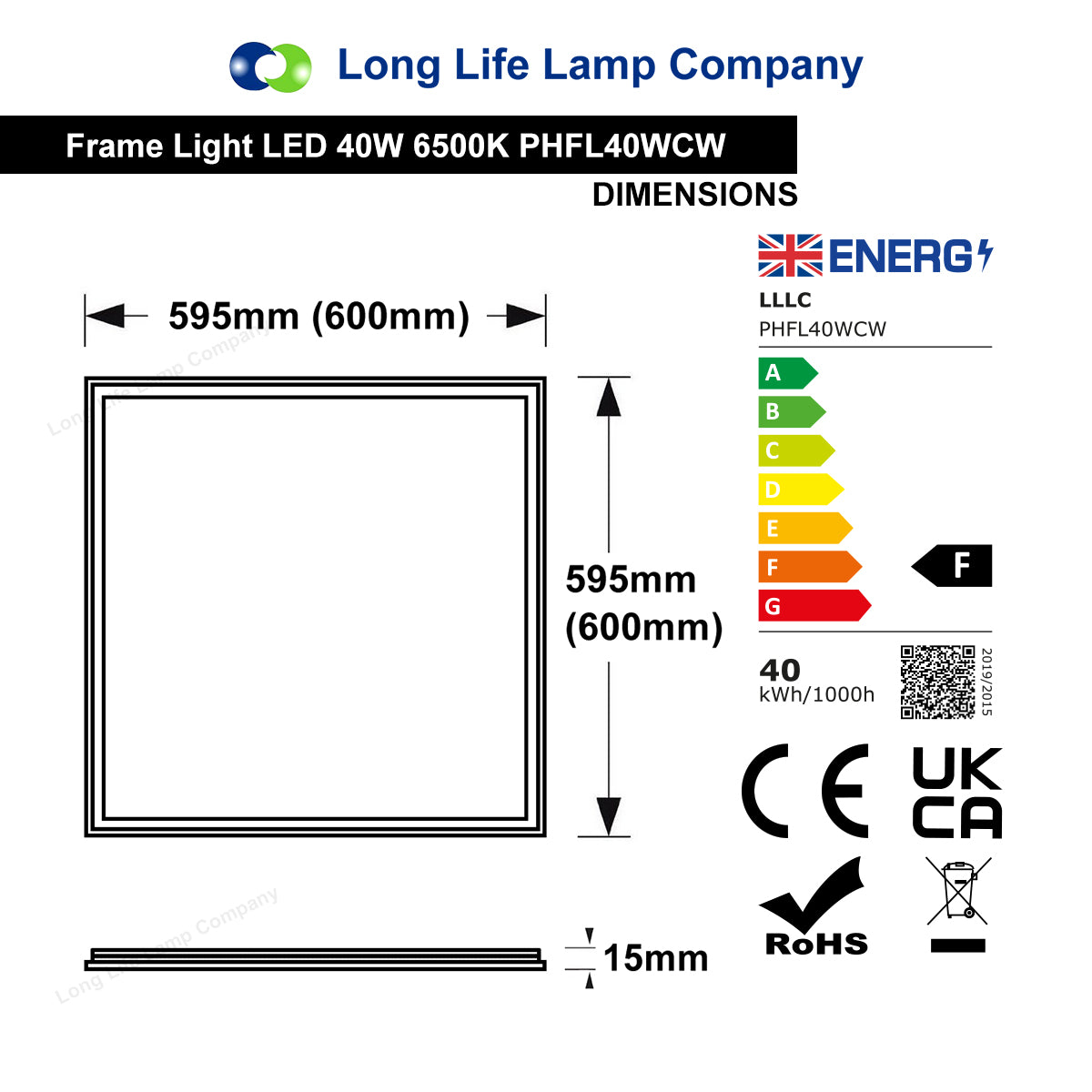 40w LED Recessed Ceiling Panel Frame Border Edge Light Cool White 6500k 600 x 600
