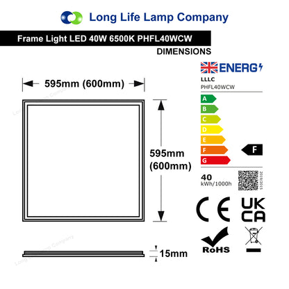 40w LED Recessed Ceiling Panel Frame Border Edge Light Cool White 6500k 600 x 600