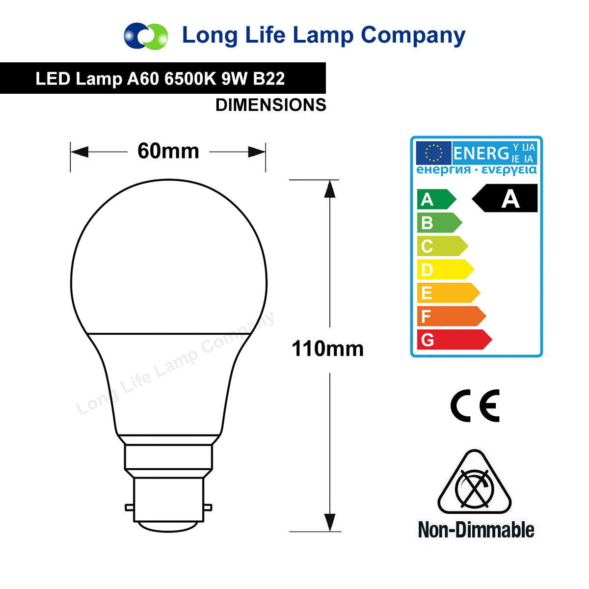 9W LED A60 Light Bulb Bayonet B22 Cool White 6500K - Free delivery on all orders