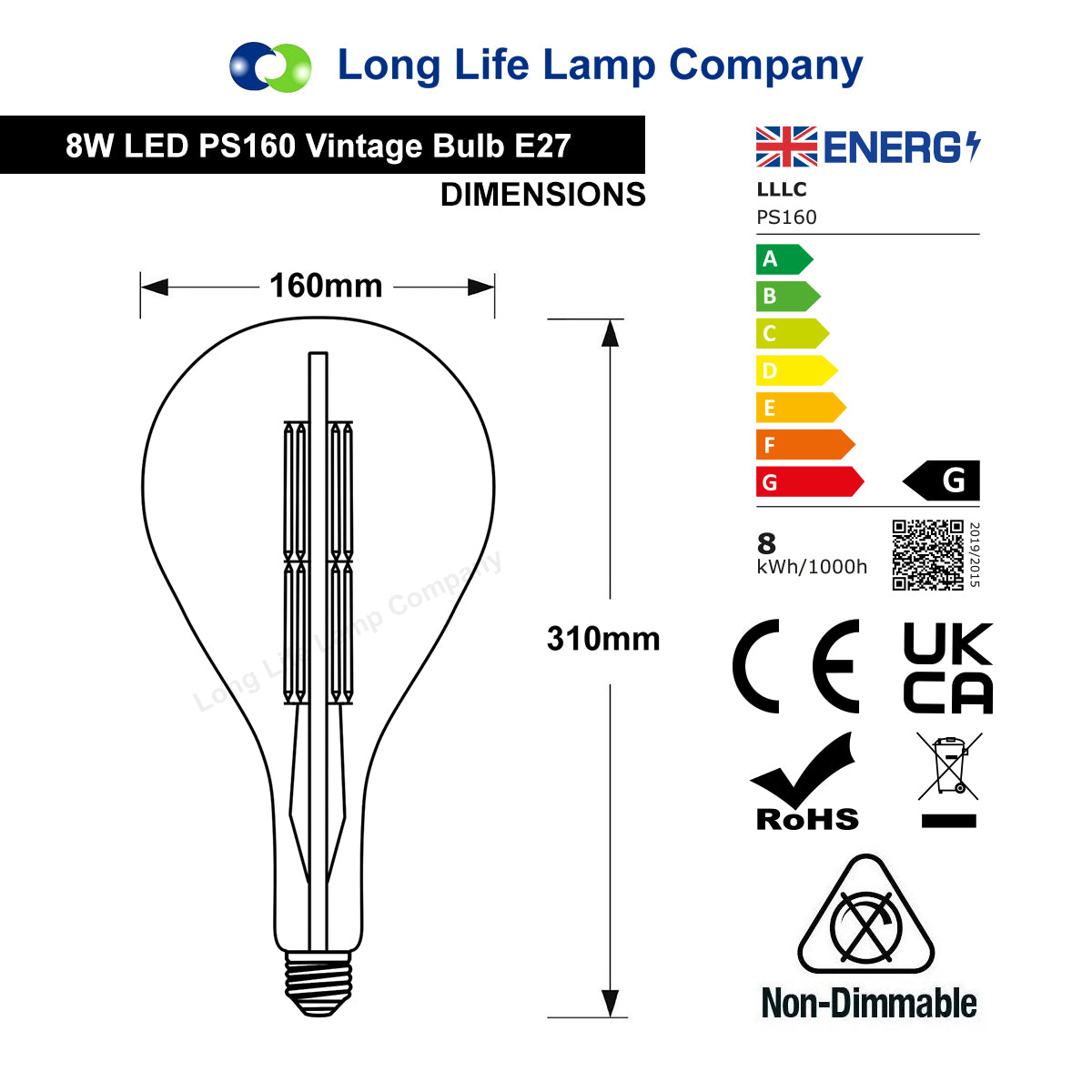 8W Pear Shape Antique Vintage LED E27 Large Smoked Glass