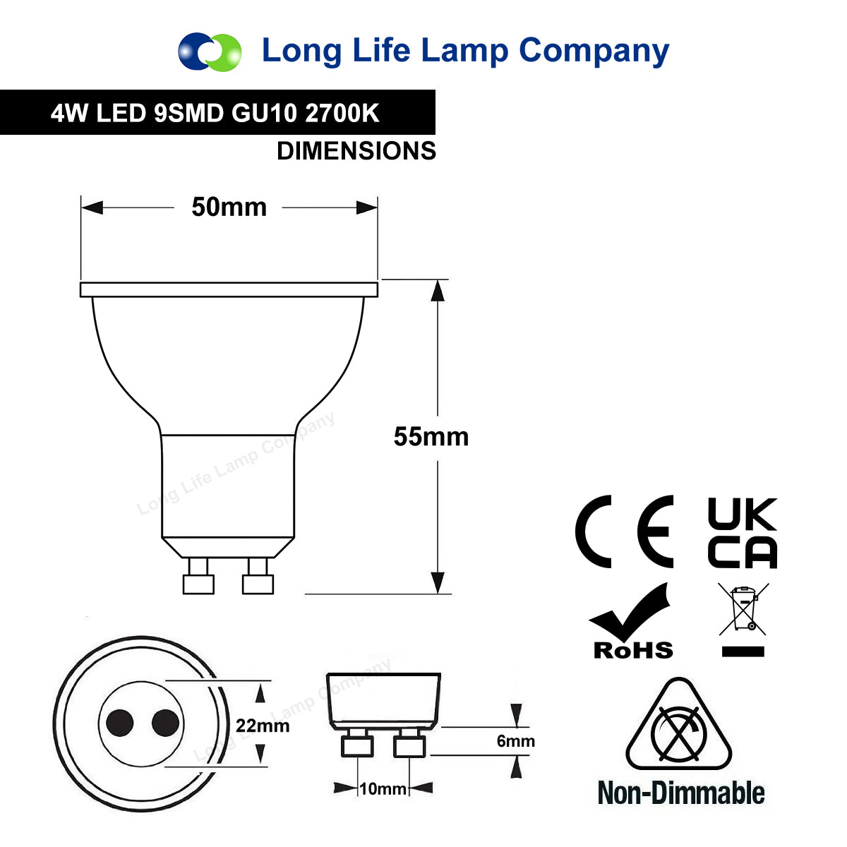 10 Pack 4w LED GU10 High Brightness Warm White - Free delivery on all orders