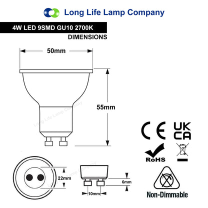 10 Pack 4w LED GU10 High Brightness Warm White - Free delivery on all orders