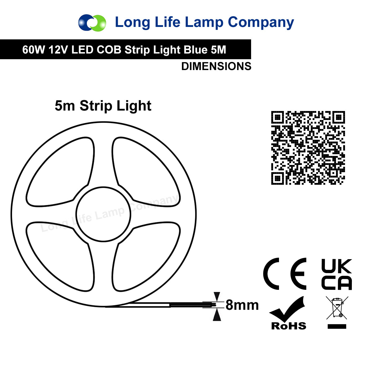 Blue LED Tape Strip Light Continuous COB Illumination 5 Metres 12V - Free delivery on all orders