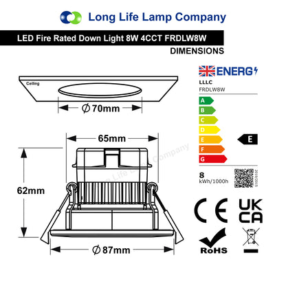 8W Fire Rated Downlights Dimmable White