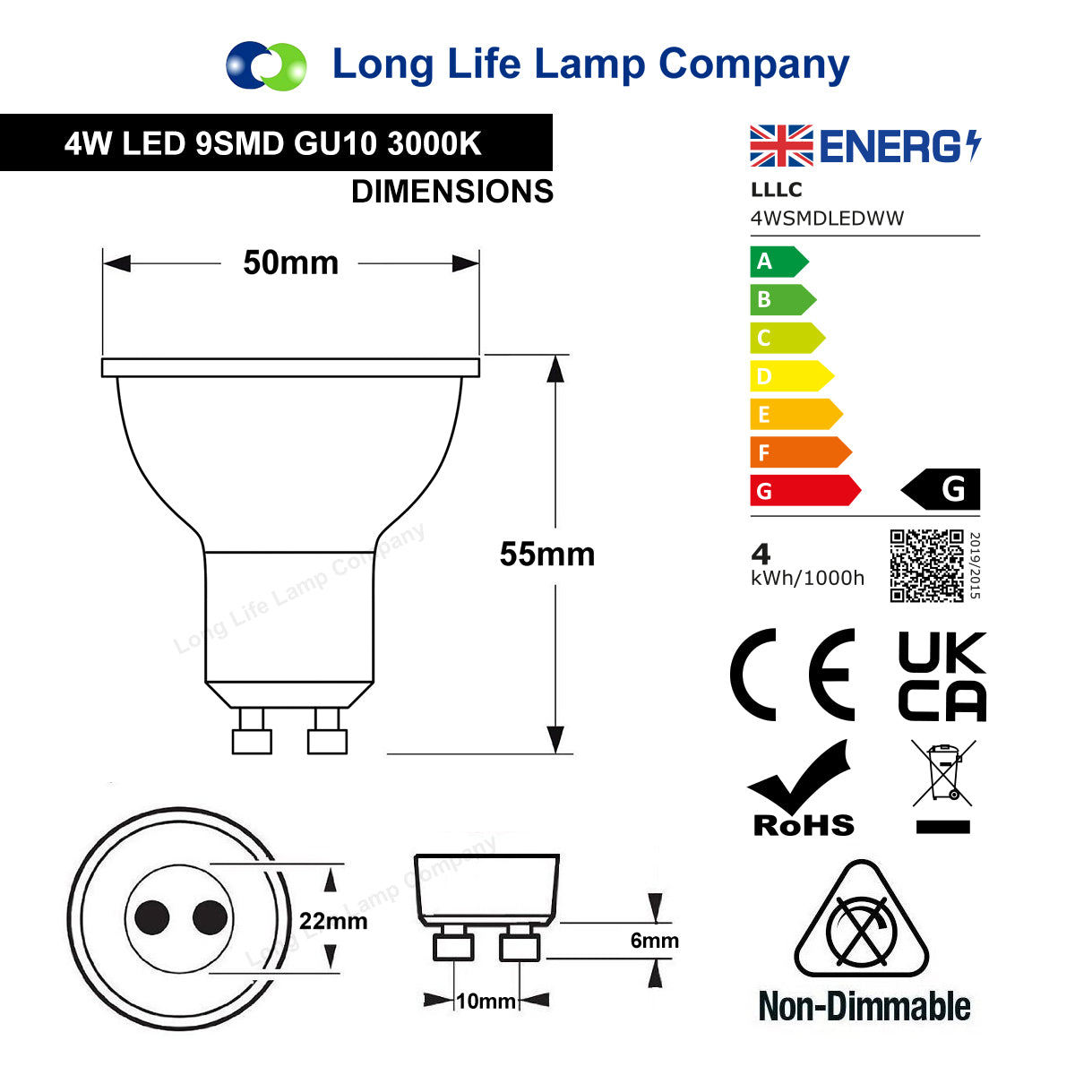 5 PACK 4w SMD LED GU10 Light Bulb High Brightness warm white