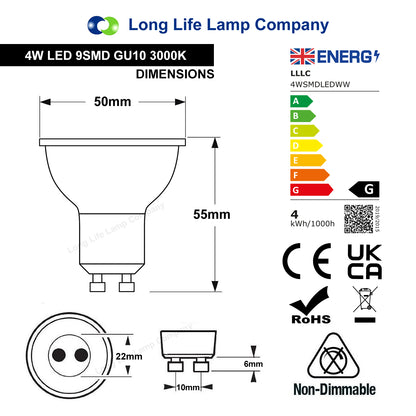 5 PACK 4w SMD LED GU10 Light Bulb High Brightness warm white