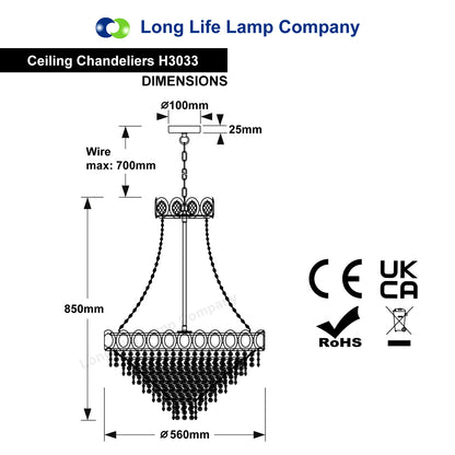 Large Ceiling Crystal Pendant Chandelier Suspended Chrome Frame Cascading Droplets