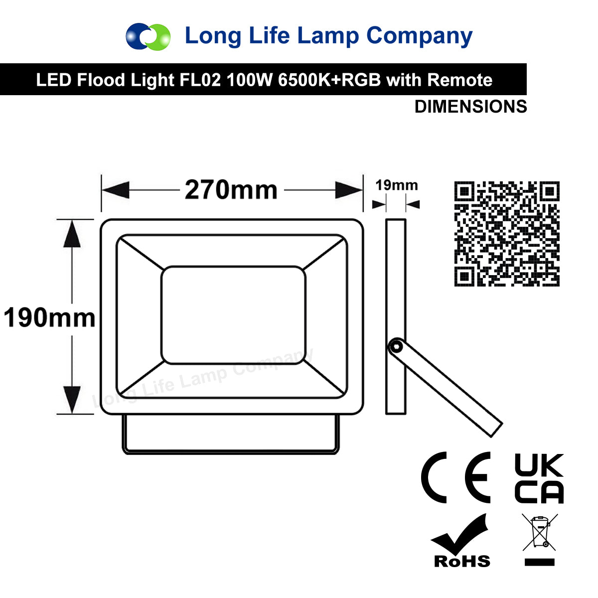 100W LED RGBW Floodlight Colour Changing Remote Control 240v IP65