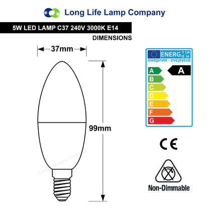 10 PACK 5W Energy Saving C37 LED Candle Light Bulb 3000K E14