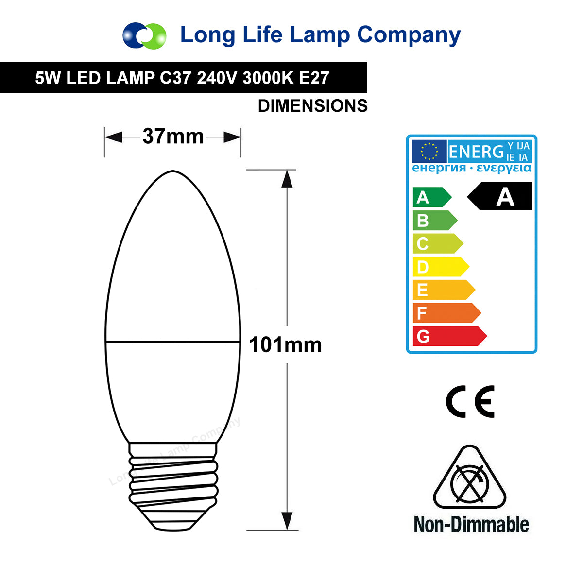 10 PACK 5W Energy Saving C37 LED Candle Light Bulb 3000K E27