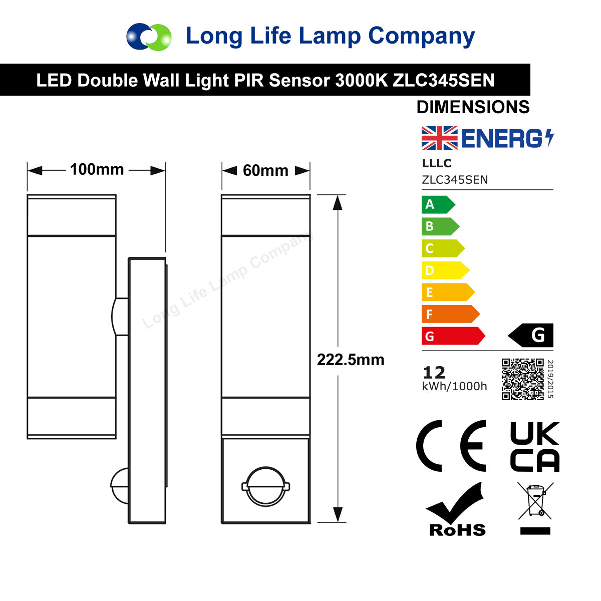 12W LED Double Outdoor Wall With PIR Movement Sensor Stainless Steel Warm White