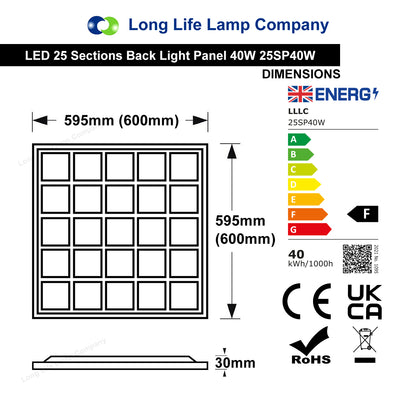 40w LED Panel 600 X 600 Recessed Ceiling Light 6500K 25 Sections Modular Replacement