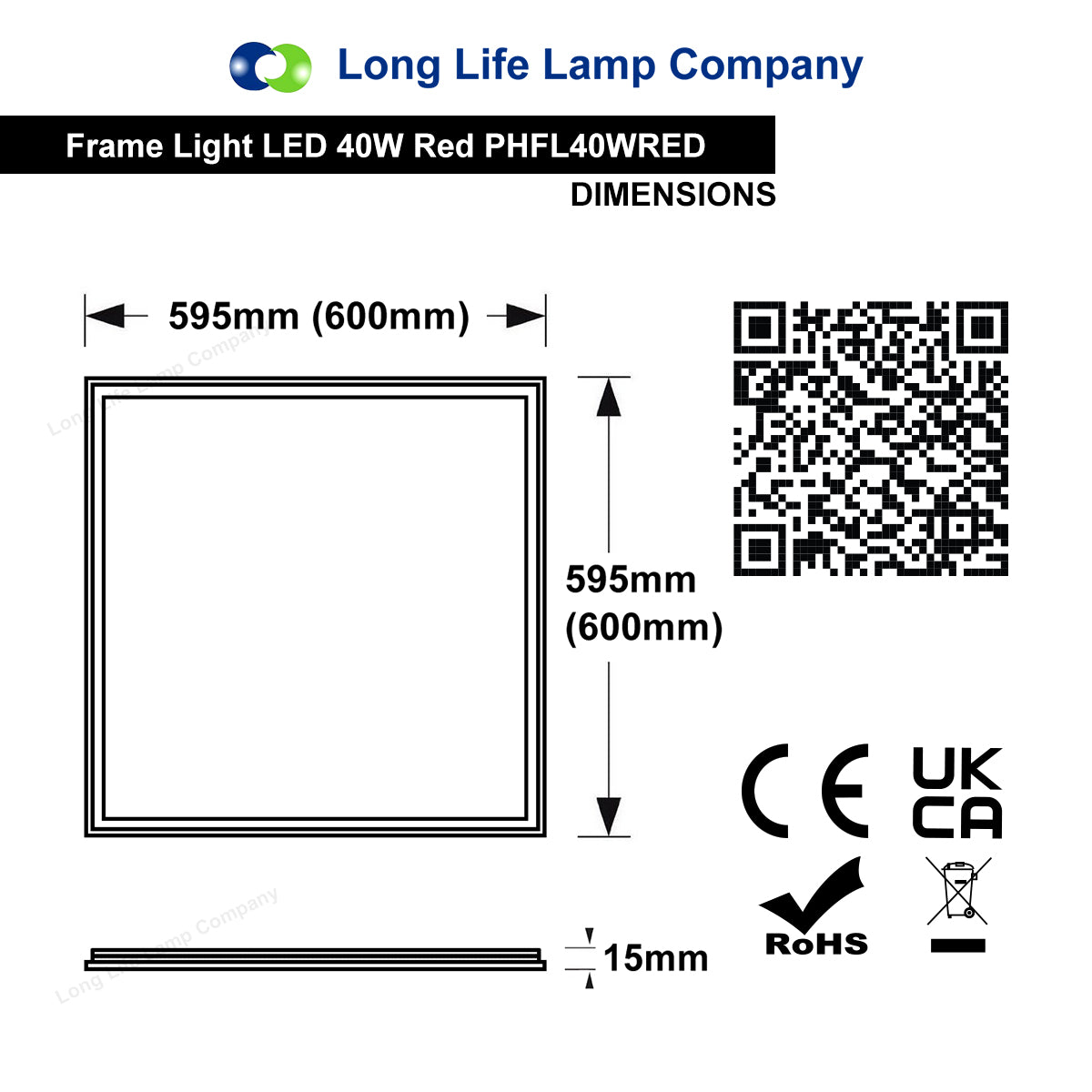 40w LED Recessed Ceiling Panel Frame Border Edge Light Red 600 X 600
