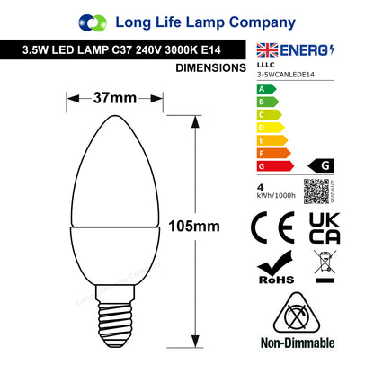 3.5w Frosted Cover LED Candle Warm White 3000K 2Pack or 4Pack or 10Pack