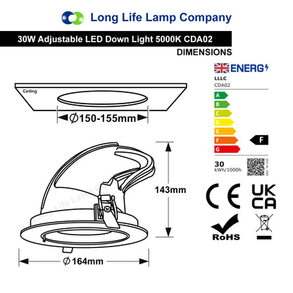 LED Downlight Adjustable Commercial Recessed Ceiling Spot Light 30w 5000k Ultra Bright