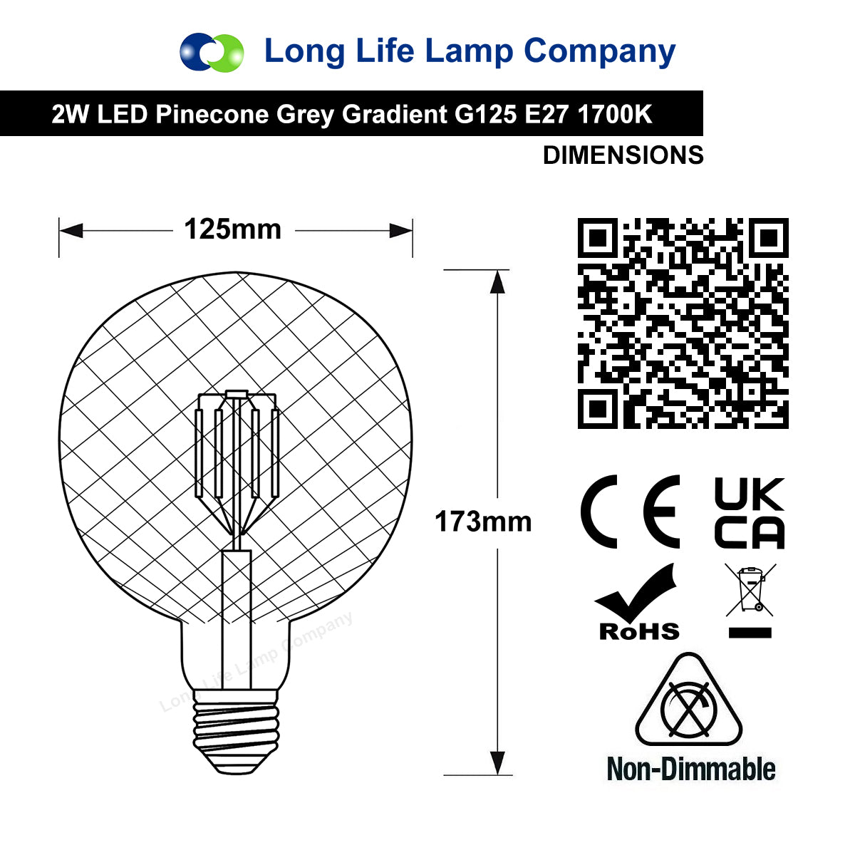 LED Glass Globe Light Bulb E27 Edison Screw Filament Classic Grey Smoked G125 Pinecone