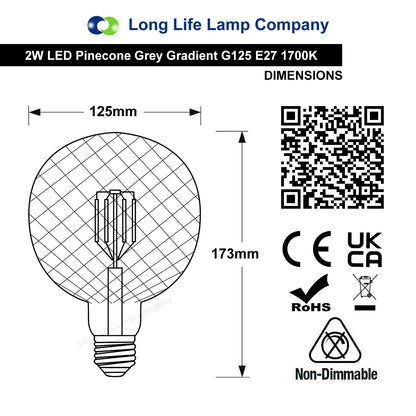 LED Glass Globe Light Bulb E27 Edison Screw Filament Classic Grey Smoked G125 Pinecone