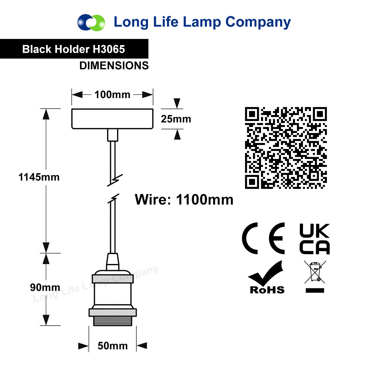 Industrial Vintage Ceiling Pendant Lamp Holder Matte Black E27 Fitting H3065