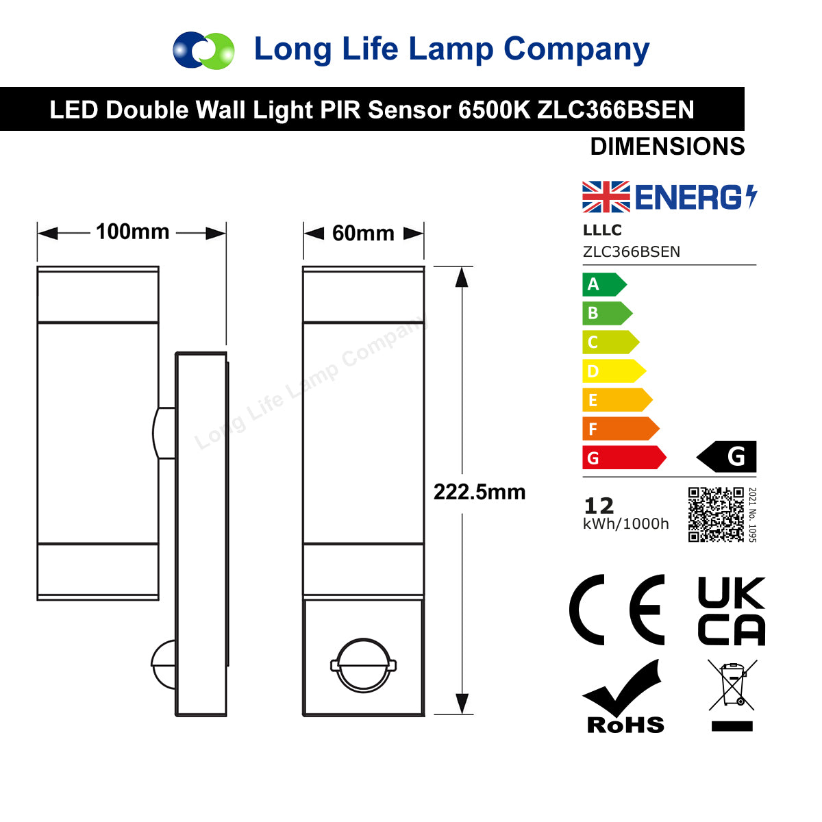 12W Black LED Double Outdoor Wall With PIR Movement Sensor Stainless Steel Cool White