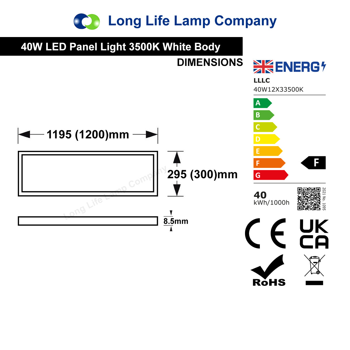 40w LED Ceiling Panel 1200x300 Flat Warm White 3500k