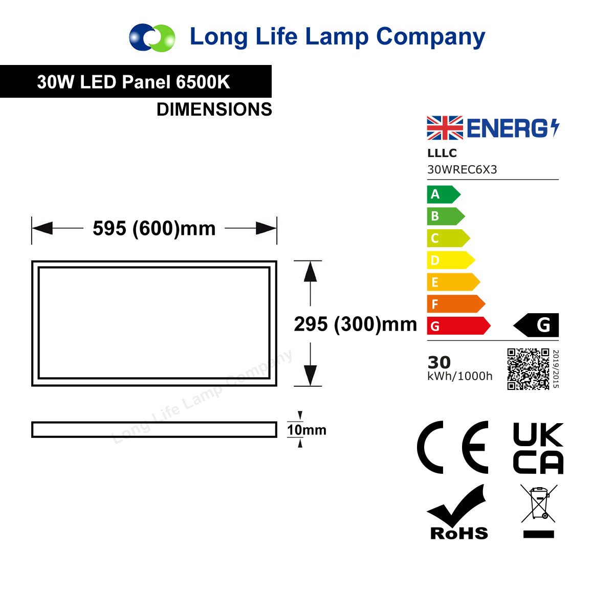 30w LED Panel 300 x 600 Ceiling Light Cool White 6500K Recessed - Free delivery on all orders
