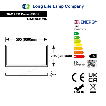 30w LED Panel 300 x 600 Ceiling Light Cool White 6500K Recessed - Free delivery on all orders