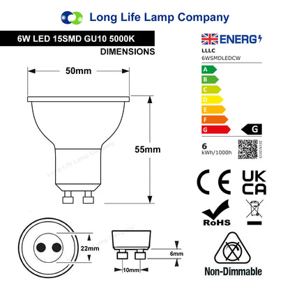 10 Pack 6w SMD LED Light Bulb GU10 50w Brightness Cool White