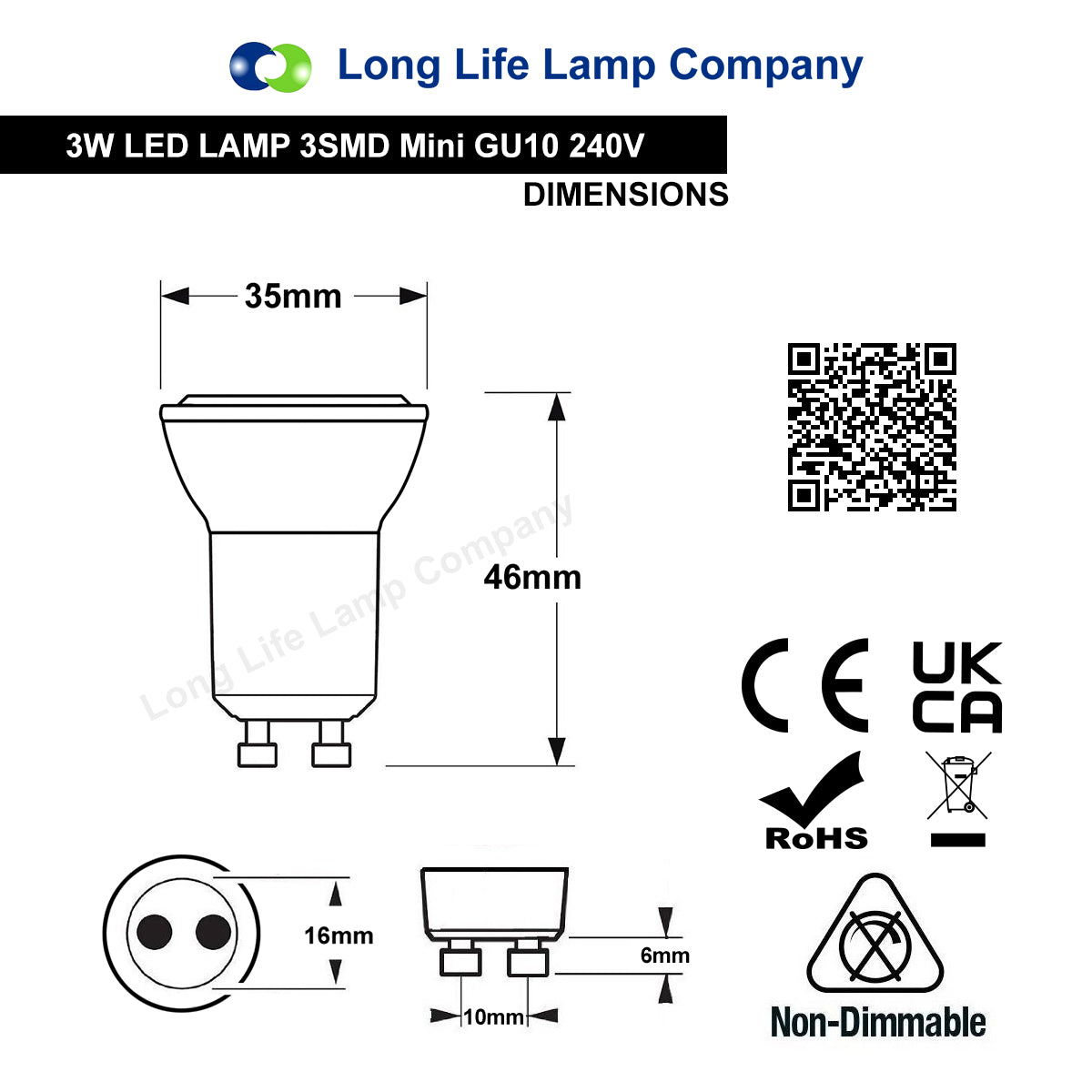 3w LED Mini GU10 Light Bulb Blue 35mm Halogen Replacement 240v