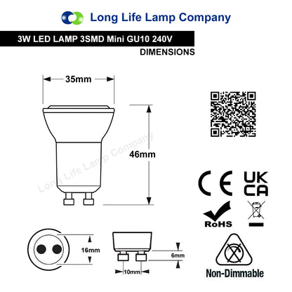 3w LED Mini GU10 Light Bulb Blue 35mm Halogen Replacement 240v
