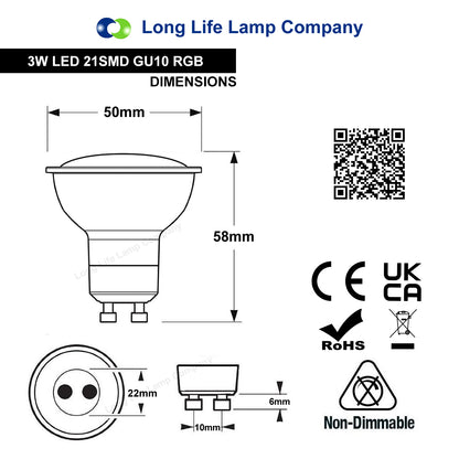 3w LED GU10 Automatic Colour Change Red Green Blue RGB Light Bulb