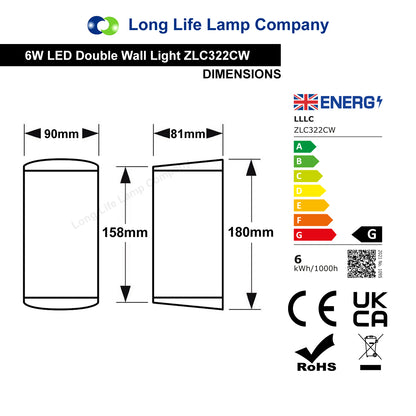 Modern 6W LED Double Outdoor Wall Light Stainless Steel Cool White