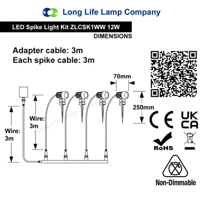 4 Pack Outdoor Garden LED Spike Lights Warm White 12v Low Voltage ZLCSK1WW - Free delivery on all orders