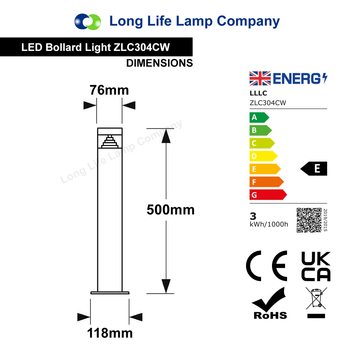 3w Modern Outdoor LED Cool White Bollard Light Stainless Steel Black Finish - Free delivery on all orders
