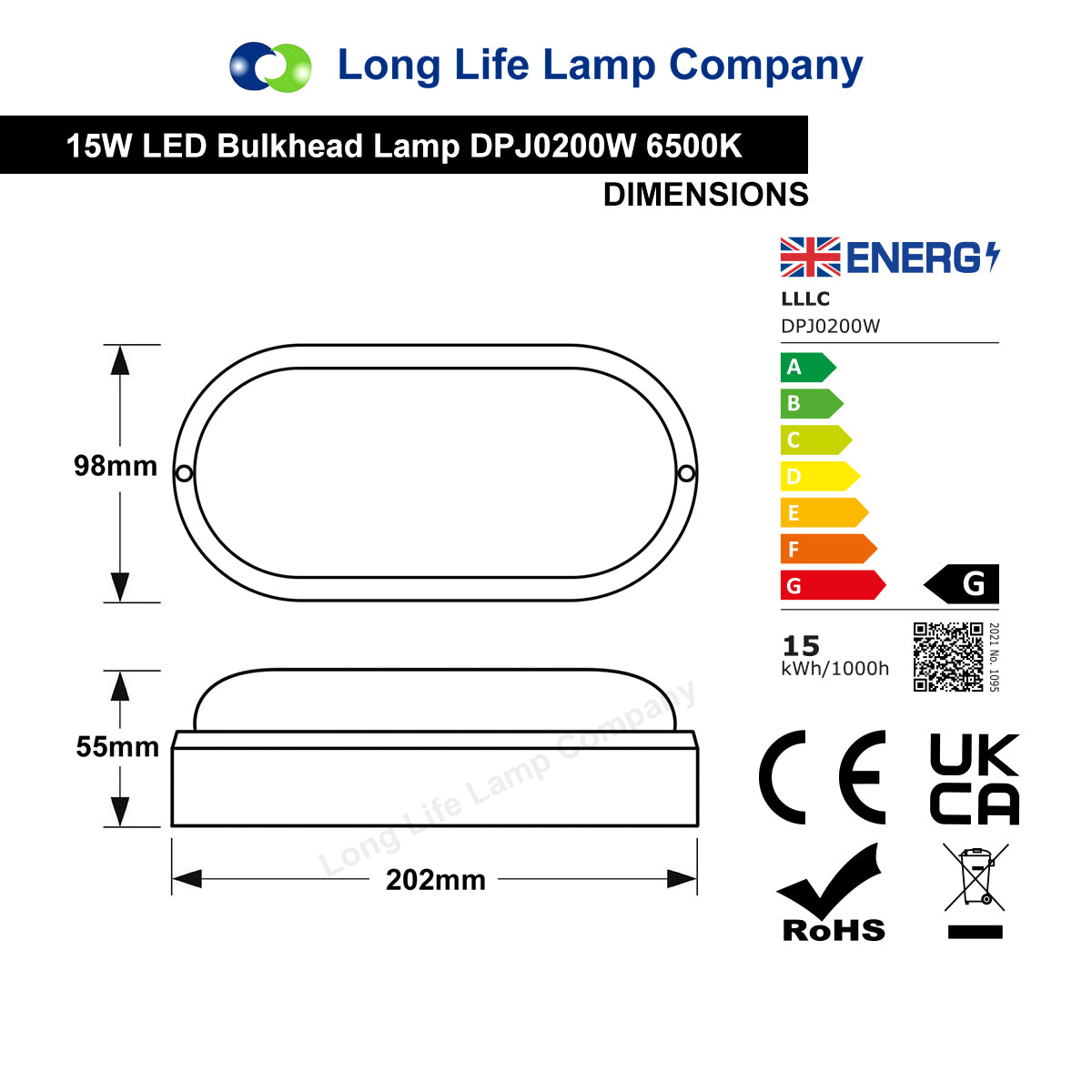 15w Oval LED Bulkhead Light 6500K Cool White - Free delivery on all orders