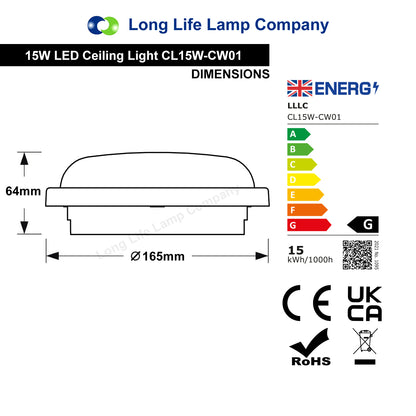 15w LED Bulkhead Round Ceiling Light Cool White - Free delivery on all orders