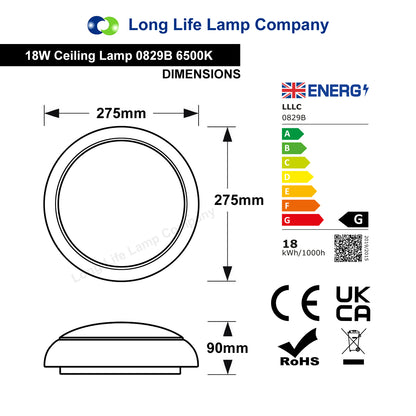 18w Round LED Ceiling Flush Mount Light IP54 6500k Bright Daylight - Free delivery on all orders