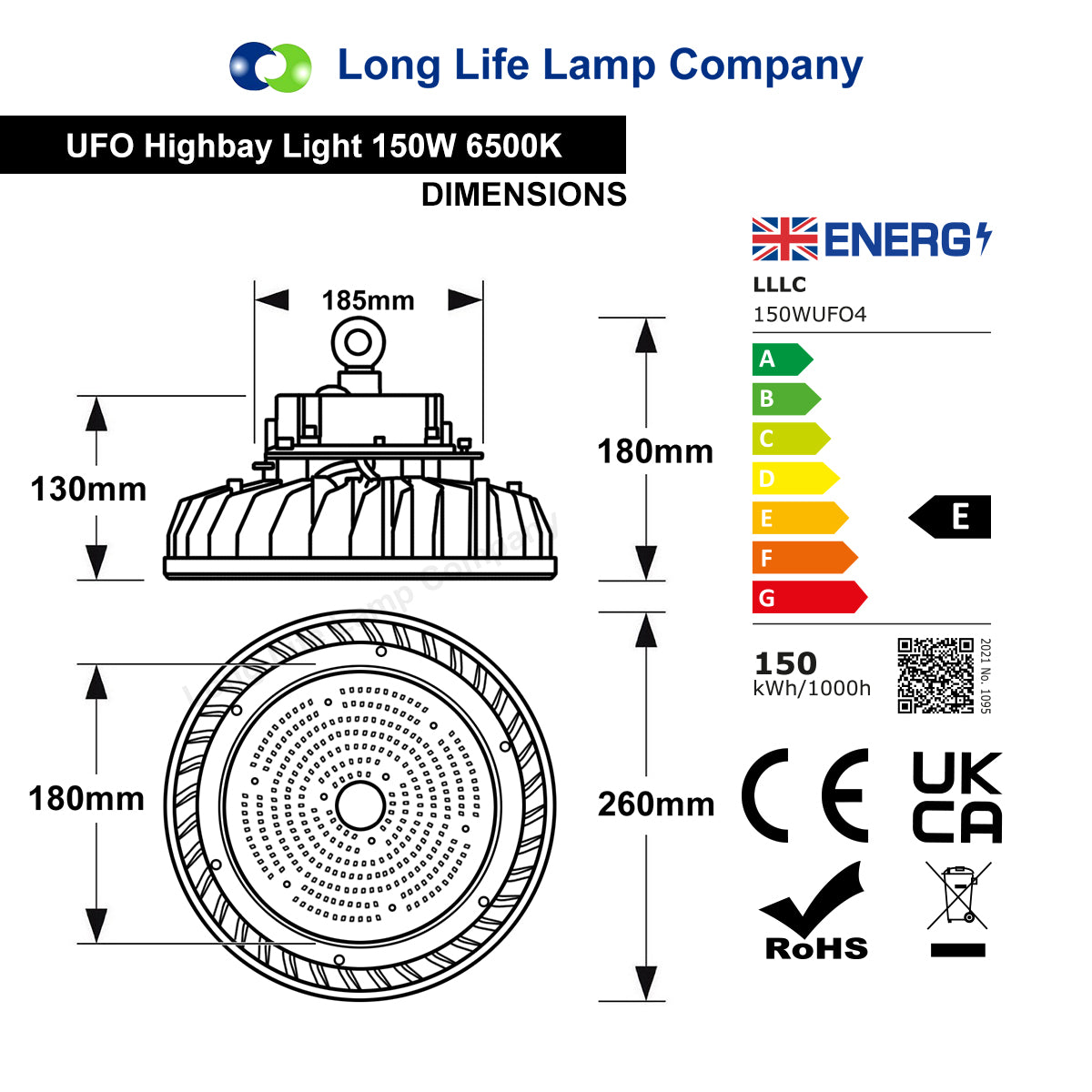 150w LED High Bay UFO Light IP65 for Warehouse Workshops Canopy - Free delivery on all orders