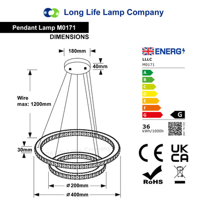 Modern Round LED Ring Chandelier Ceiling Light 24W Cool White 6000K