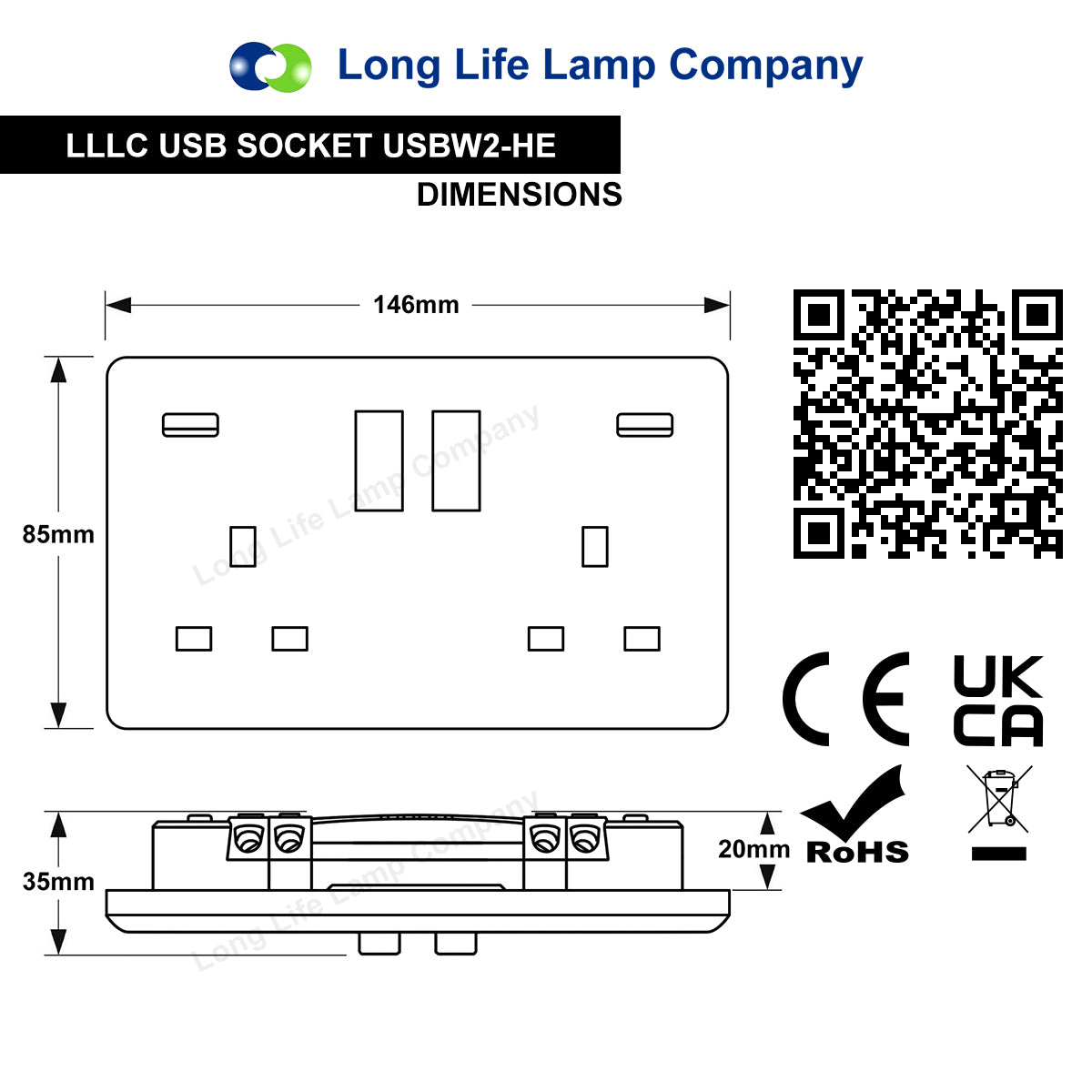 USB Double Wall Plug Socket 2 Gang 13A with 2 USB Charger Port Outlets White Socket Plate - Free delivery on all orders