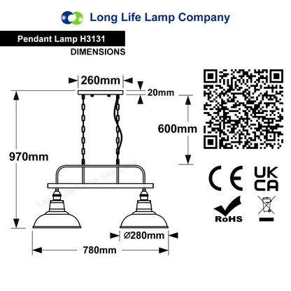 Industrial Ceiling Brush Chrome Bar 2 Clear Glass Lamp Shade Pendant Light