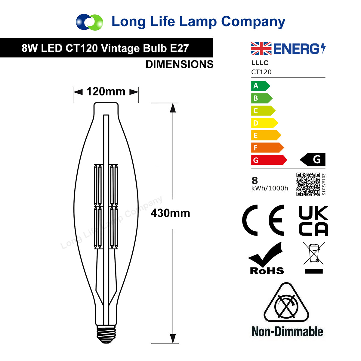 8w Tubular Antique Vintage LED E27 Smoked Glass