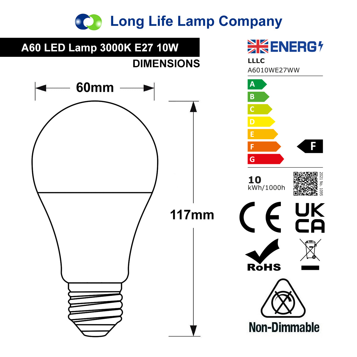 10w A60 GLS LED Light Bulbs E27 Edison Screw Warm White - Free delivery on all orders