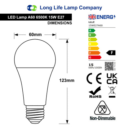 15w GLS LED Light Bulb E27 Edison Screw Equivalent to 135w Cool White A60
