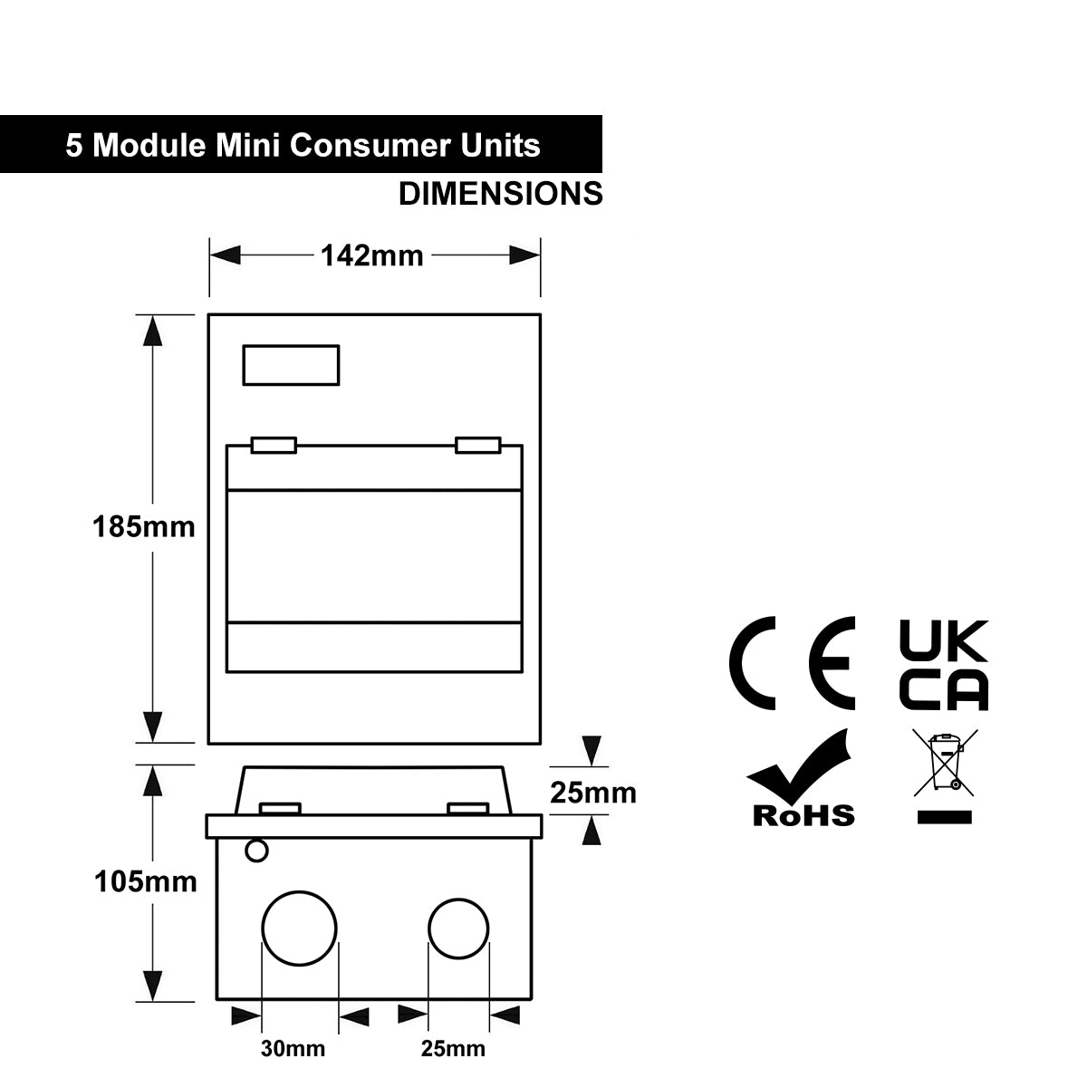 5 Way Metal Garage Consumer Unit 63A RCD, 6A, 16A, 32A MCB Amendment 3